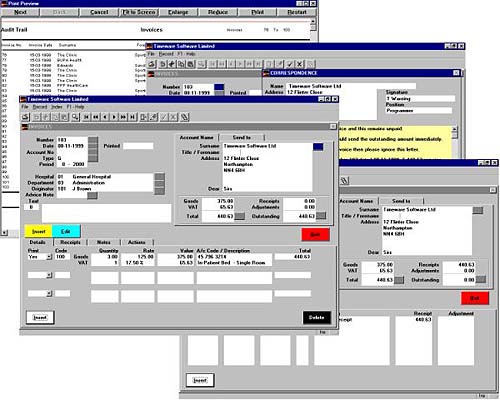 Screen samples of the invoicing system